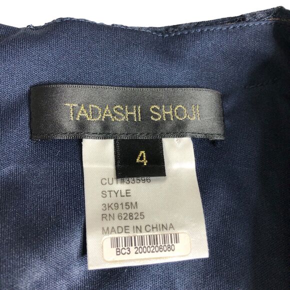 Tadashi Shoji Dress Womens 4 Navy Tan Floral Lace Overlay Banded Sheath 3K915M - Picture 7 of 16